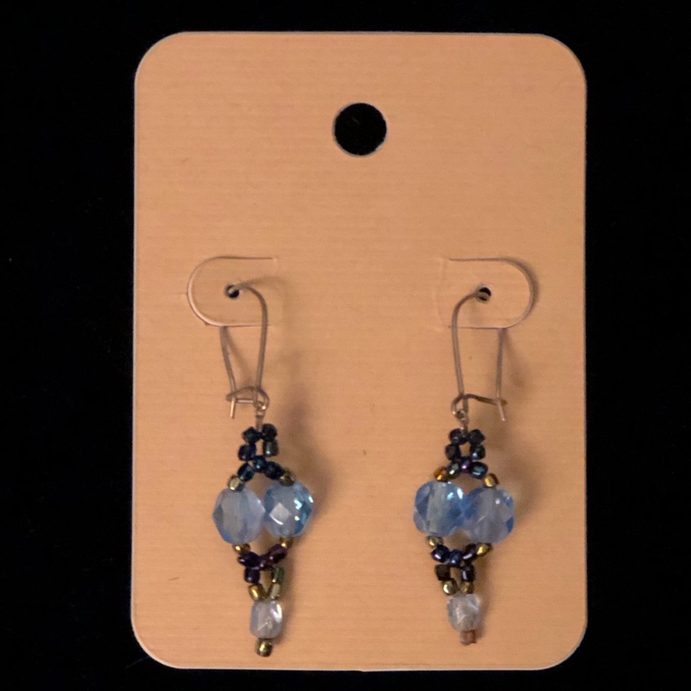 Blue beaded dangle pierced earrings